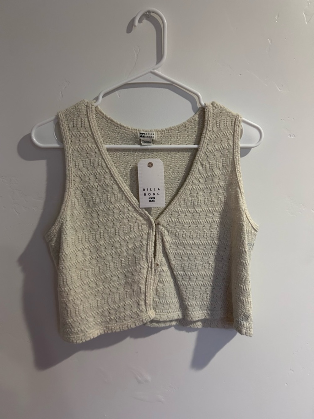 Billabong Cream Crochet Knit Crop Vest